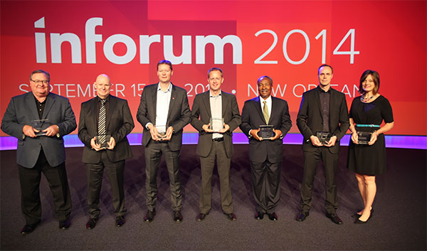 Recipients, left to right: Bruce Hagenau, President of Metcam; Allan Davies, CIO Asia Pacific of Dematic; Jullian Hjellnes, Asset Care System Supervisor of Coca-Cola Enterprises Norway; David Widegren, Head of Engineering Processes Support of CERN - European Organization for Nuclear Research; Ray Kendrick, VP of Human Resources of Memorial Healthcare System; Mikko Luoma, Director of Business Support (Communications, Marketing Services, IT, Logistics) of V V-AUTO; Julie Armendariz, Director of HR and Organizational Development of Transplace.